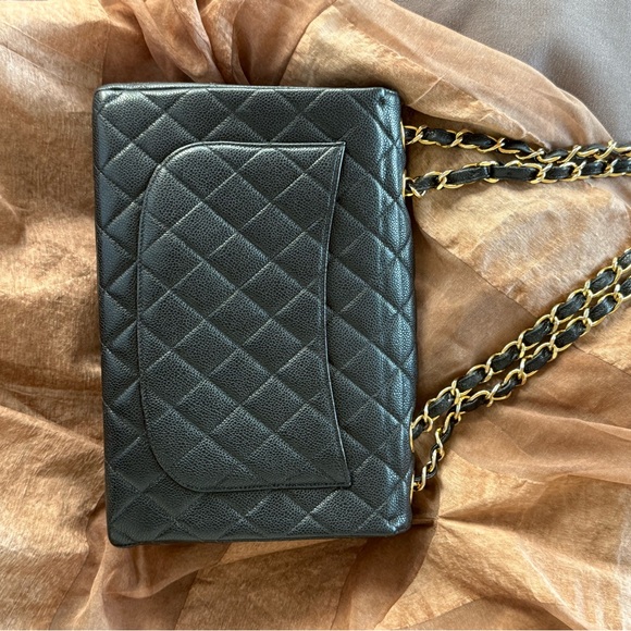 CHANEL Black Caviar Vintage Single Flap Jumbo GHW 24k plated - Picture 9 of 13